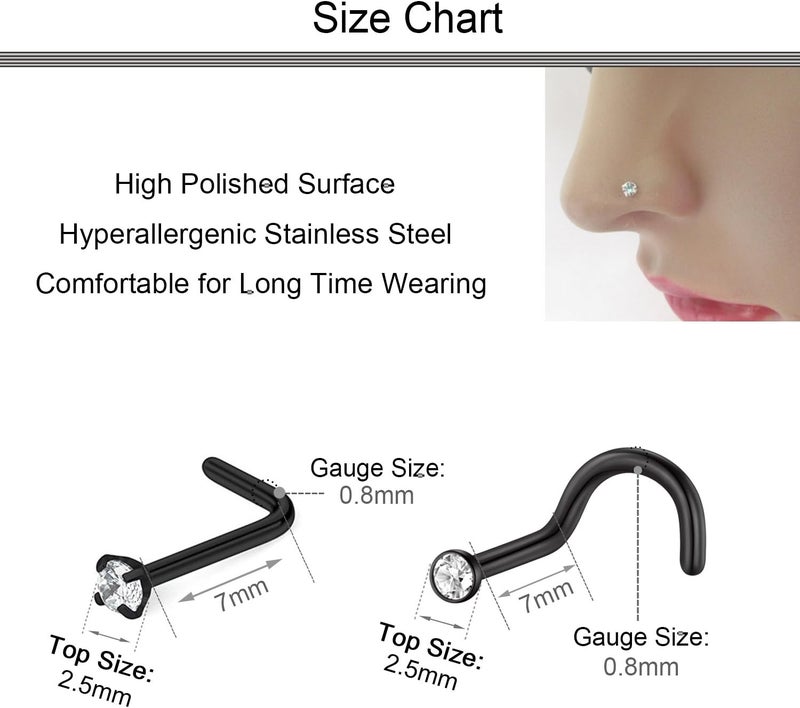 D.Bella 20G Stainless Steel Nose Rings - 20 Gauge Hoops & Studs - Flower, Heart, Diamond & L-Shaped Nostril Nose Piercing Jewelry for Women & Men - Image 2